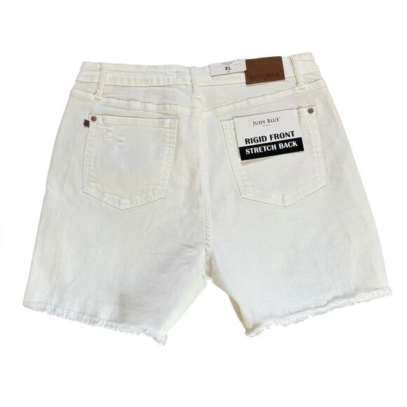 Judy Blue Distressed White Jean Shorts High Waist Rigid Magic Size XL NEW - Picture 2 of 8